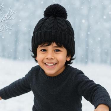 Imagem de Touca Gorro Pompom Infantil Juvenil Unissex Menina Menino Inverno Maci