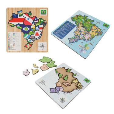 Imagem de Mapa do Brasil Quebra Cabeça MDF Educativo - Deliparts, Kit Especial V