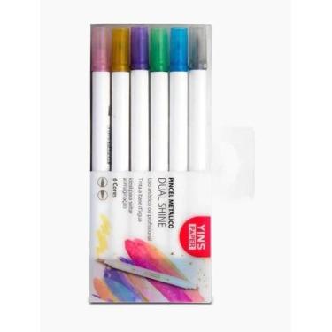 Imagem de Caneta pincel hidrografica metálico dupla dual shine com 6 cores - Yin