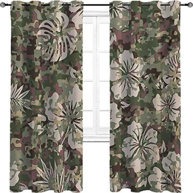 Imagem de Cortinas blackout camufladas para quarto - Cortinas escurecidas com isolamento térmico para sala de estar, 2 painéis por grupo, L 203 x C 182 cm rosa bebê verde marrom escuro