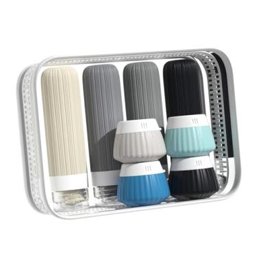 Imagem de ChuYiElegance 8 Unidades de Frascos de Viagem para Produtos de Higiene Pessoal com Bolsa de Transporte, Itens Essenciais de Viagem Recarregáveis, Frascos de Tamanho