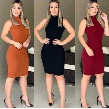 Imagem de Vestido curto gola alta sem manga - JFA MODAS, Cinza com branco, Preto
