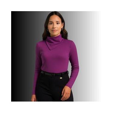 Imagem de Blusa Feminina Gola Ampla Assimétrica Manga Longa Tricot - Gris Cativa