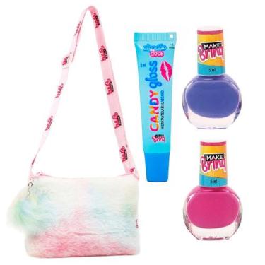 Imagem de Bolsa Plush Infantil Makebrinq Kit Esmalte Colorido E Gloss Labial Alg