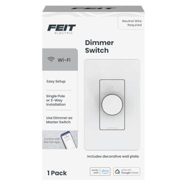 Imagem de Feit Electric Interruptor de regulação rotativa Smart WiFi, polo único/3 vias/4 vias, funciona com Alexa e Google Assistant, TRIAC regulagem, emparelhamento EZ Bluetooth, controle de aplicativo, fio