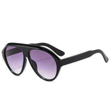 Imagem de VFDHN Óculos de sol grandes da moda para mulheres, retrô, cor de doce, UV400, masculino, esportivo, para dirigir (preto, cinza, degradê)