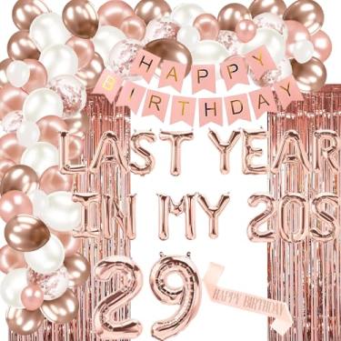 Imagem de LetDec Decorações Para Festa De 29 Anos, Ouro Rosa, Balões Do Ano Passado, Na Casa Dos 20, Tenho 28 Anos + 1, Guirlandas, Kit Arco Com Número 29, Brinde Aos Idade, Suprimentos