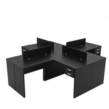 Imagem de Escrivaninha para Escritório em L 4 Unidades Office Preto - Netmobil