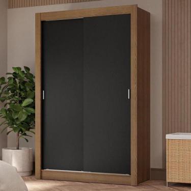 Imagem de Guarda-roupa Solteiro 2Portas Correr 4 Gavetas Rústico/Preto - MADESA