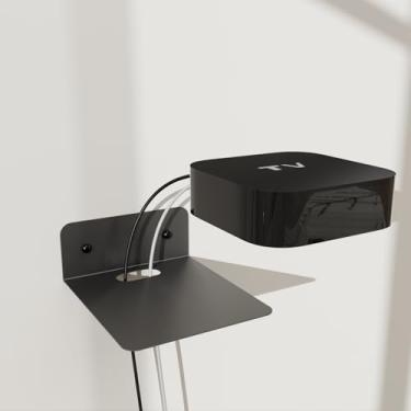 Imagem de PzewMo Prateleira flutuante de metal para parede, prateleira para projetor, caixa de TV a cabo, roteador, alto-falante, barra de som, câmera, jogos, exibição de decoração (preta, 14 x 12 cm)