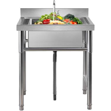 Imagem de Pia De Aço Inoxidável Comercial De 1 Compartimento, Pia De Utilidades De Preparação De Sapatos Grátis Com Torneira, Pia De Lavar Roupa Hd Para Restaurt, Lavanderia, Garage, 23.6x23.6x31.4in