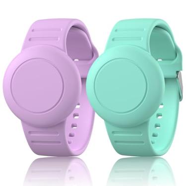 Imagem de Vancle Pulseira de silicone para crianças, airtag para suporte de airtag, pulseira ajustável à prova d'água antiperda para bebês, meninos e meninas, idosos (roxo/verde menta)