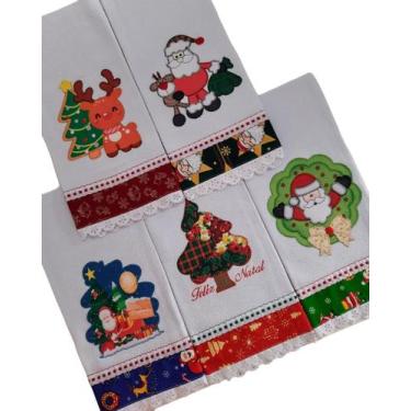 Imagem de Pano de Prato NATAL Bordado Patchwork Atacado Revenda 10 peças - Santa