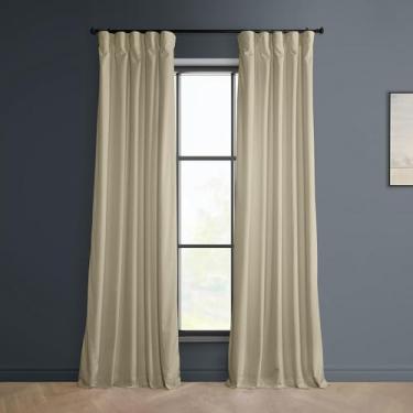 Imagem de HPD Half Price Drapes Cortinas de veludo de pelúcia Heritage para quarto e sala de estar 50 x 84, VPYC-198602-84 (1 painel) bege macchiato