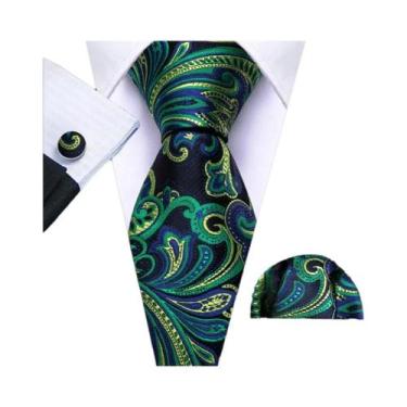 Imagem de Conjunto de Gravata e Abutões Masculinos - Verde Menta, Cerceta, Oliva