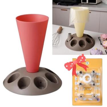 Imagem de CRUIFU Suporte Para Saco De Confeitar, Recheio, Confeitaria, Decoração Com 8 Compartimentos, Bicos, Kit Bolo Plástico, Acessórios Confeitaria (Vermelho)