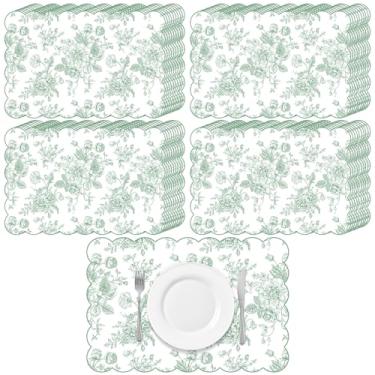Imagem de Gandeer 60 peças de material de festa floral verde sálvia presente descartável jogo americano de mesa recortada 43 x 29 centímetros tapetes de papel decorativos a granel para mesa de jantar, casamento