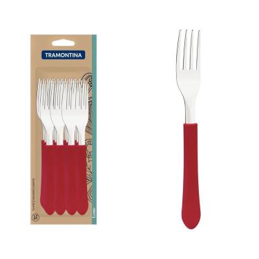 Imagem de Conjunto De Garfos De Mesa Leme Com Lâminas Em Aço Inox E Cabo Vermelho 12 Peças