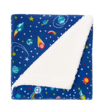 Imagem de Manta Cobertor para Bebê Estampado com Sherpa Microfibra Antialérgico 80X86cm (Estelar Marinho)