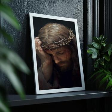Imagem de Quadro Decorativo Jesus Coroa Espinhos Com Moldura Arte Religiosa Fé Cristã Crucificação Paixão Decoração Lar Igreja