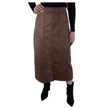 Imagem de Saia Feminina Averzzy Suede Midi Marrom - 6804-Feminino