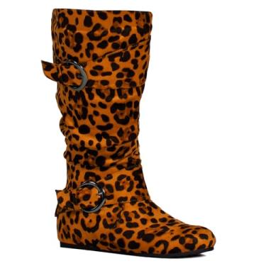 Imagem de Bota feminina RF ROOM OF FASHION de cano longo e largo com bolso na altura do joelho – Plus Size Friendly, Leopard Wide Calf ( 14" Shaft Height), 7.5 Wide