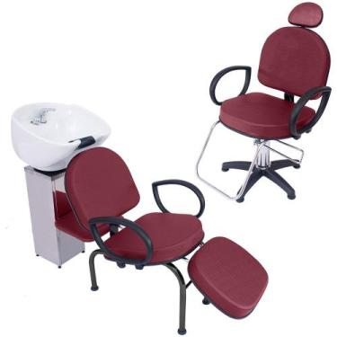Imagem de Kit 1 Poltrona Cadeira Fixa e Lavatório Salão Beleza Roma - For-ty
