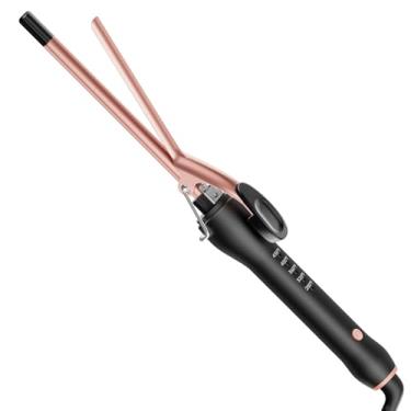 Imagem de HCAH Varinha de modelador de cachos pequena de 9 mm para cabelos curtos e longos, modelador de cachos pequenos de cerâmica 9 mm para cachos apertados com 5 temperaturas ajustáveis, luva resistente ao