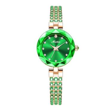 Imagem de deselon Relógio de pulso feminino de cristal moderno luxuoso pulseira de diamante feminino pequeno à prova d'água quartzo esposa presentes quadrado verde, L-M1706green, L-M1706