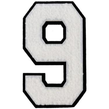 Imagem de 1 peça de patch de número de chenille branco de 10 cm, remendos de ferro para chapéus, roupas, bolsas, mochilas, jeans, remendo inicial letra grande universitário. (Branco 9)