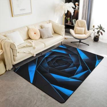 Imagem de Erosebridal Tapete geométrico para sala de estar ombré rosado, 1,28 m x 9,5 cm, para crianças, meninos, meninas, padrão abstrato, gradiente, preto, azul, tapete decorativo, lavável, tapete interno
