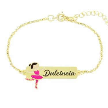 Imagem de Pulseira Feminina Personalizada Bailarina Nome Dulcineia Banhada Ouro 18K - 999015291