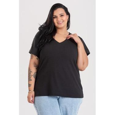 Imagem de Blusa Feminina Plus Size Malha Canelada Decote V - Serena, Preto, G7