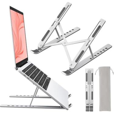 Imagem de Suporte para Notebook Ergonômico Dobrável em Alumínio Ajustável com 7 Níveis de Altura – Compatível com Laptop 10 a 17″, Tablet – Leve, Portátil, Antiderrapante, Resistente