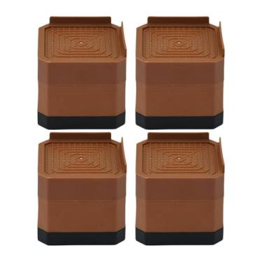 Imagem de Ioensy 4x Almofadas Antivibração para Elevadores de Pernas de Móveis Previnem Arranhões Antiderrapantes Elevadores de Cama Resistente para Sofá Mesa Máquina, Marrom, 2 Camadas