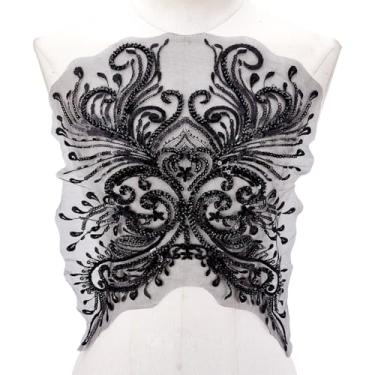 Imagem de arricraft 1 peça de apliques de lantejoulas pretas de flor, bordado floral, vintage, apliques de renda com lantejoulas, costurar, costurar, fazer vestidos, roupas, acessórios DIY