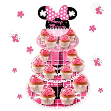 Imagem de Pink Mouse Suporte de cupcake de 3 camadas para lembrancinhas de festa, torre de sobremesa, suporte de cupcake para casamento, aniversário, chá de bebê, decorações de festa