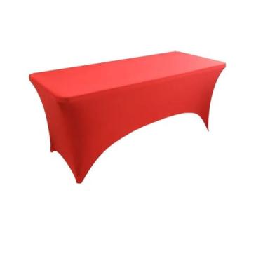 Imagem de Toalha de mesa de elastano opcional de 4 pés, 5 pés, 6 pés e 8 pés, alta elasticidade, capa de mesa de casamento, hotel, aniversário, toalha de mesa dobrável para coquetel, vermelha, 5 pés (152 x 75