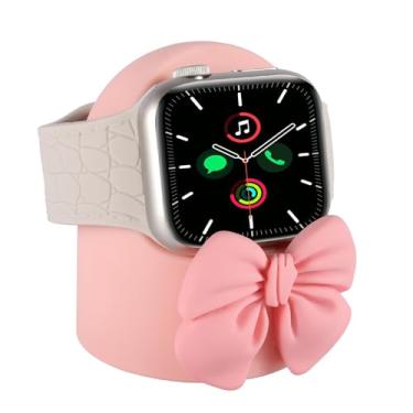 Imagem de Suporte de carregador compatível com Apple Watch séries 49/46/45/44/42/41/40/38 mm iWatch Ultra2/Ultra/10/9/8/SE2/7/6/SE/5/4/3/2/1, organizador de base de carregamento de silicone suporta modo de