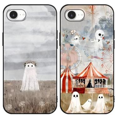 Imagem de Yomjew Pacote com 2 capas de celular de Halloween para iPhone 16e de 6,1 polegadas, capa fosca com design fofo e legal de fantasma, capa de silicone macio à prova de choque para meninas e meninos