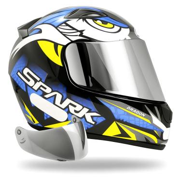 Imagem de Capacete Masculino Ebf Spark Dragon Azul + Viseira Cromada