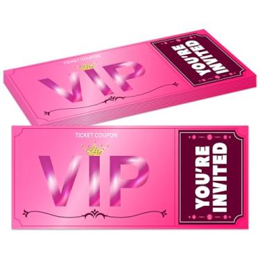 Imagem de Convites de ingressos de festa VIP rosa para crianças meninas meninos, convites de aniversário VIP de filme para adolescentes, 20 cartões de convite com envelopes, decorações de lembrancinhas de festa