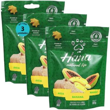 Imagem de Hana natural life aveia banana mamão 80g snacks para cães adultos kit 