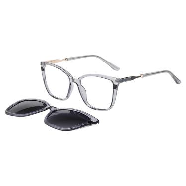 Imagem de Óculos Armação 2 em 1 Clip-On Feminino Vasas Cinza Frizz