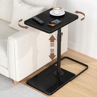 Imagem de Mesa C com altura ajustável, bandeja giratória de 360°, base de metal e madeira atualizada para evitar escorregões, mesas de descanso de braço de sofá, mesas de lanche para laptop, sofá-cama, jantar