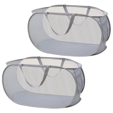 Imagem de Rubruan Cesta de roupa suja de malha pop-up de 2 peças, alças duráveis, cestas de lavanderia dobráveis para roupas dobráveis para lavanderia, dormitório universitário (2 x cinza)