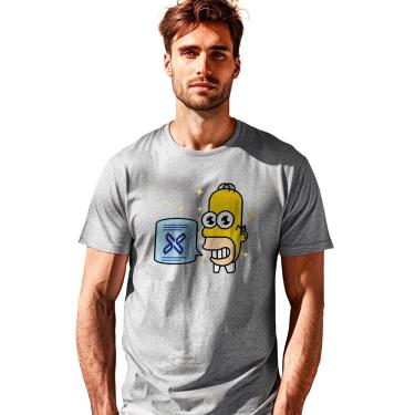 Imagem de Camiseta Masculina 100% Algodão Estampa Simpson Gola U Cinza