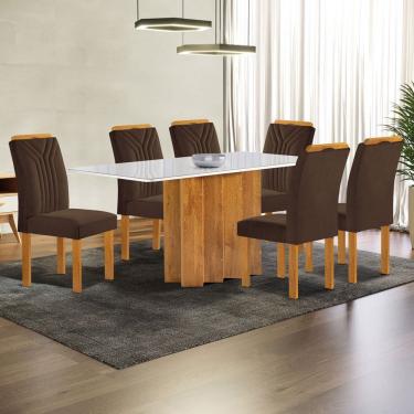 Imagem de Mesa de Jantar 6 Lugares Lorena Londres com Vidro Cinamomo/Off White/Marrom - Cel Móveis