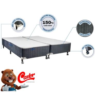 Imagem de Base Box Castor Silver Star Cinza Casal Bipartido 138x188x40