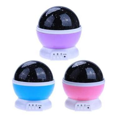 Imagem de Luminária Projetor De Estrelas Cores Lua Abajour USB - Rosa